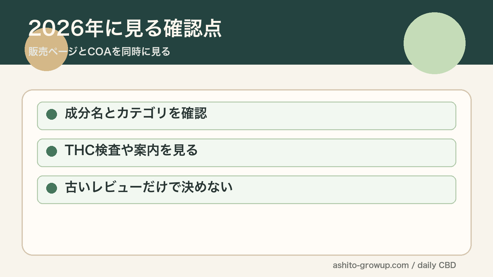 2026年にCBD製品を選ぶ時に見たい確認点を整理した図解