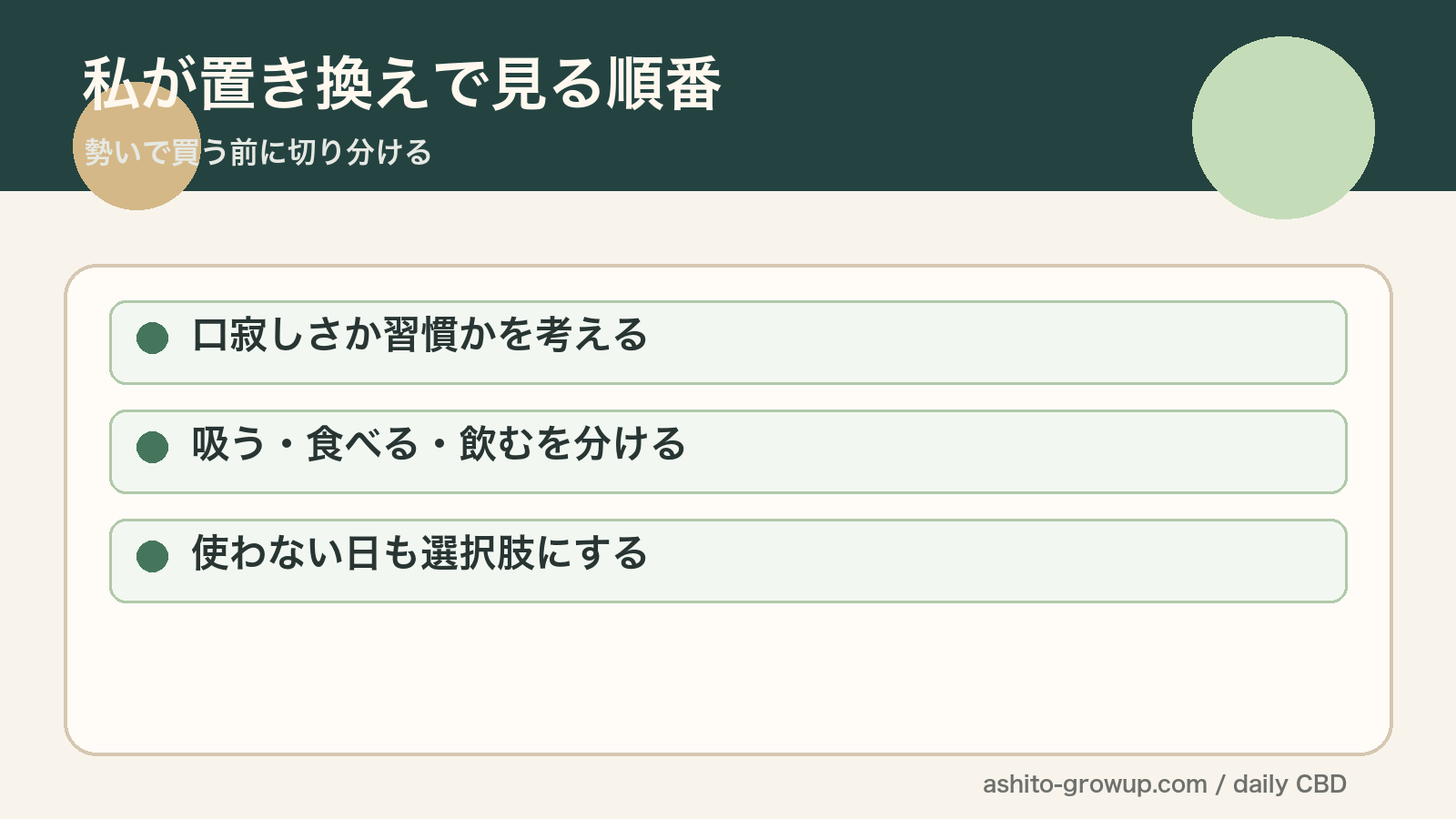 口寂しさ対策としてCBDを考える時の順番をまとめた図解
