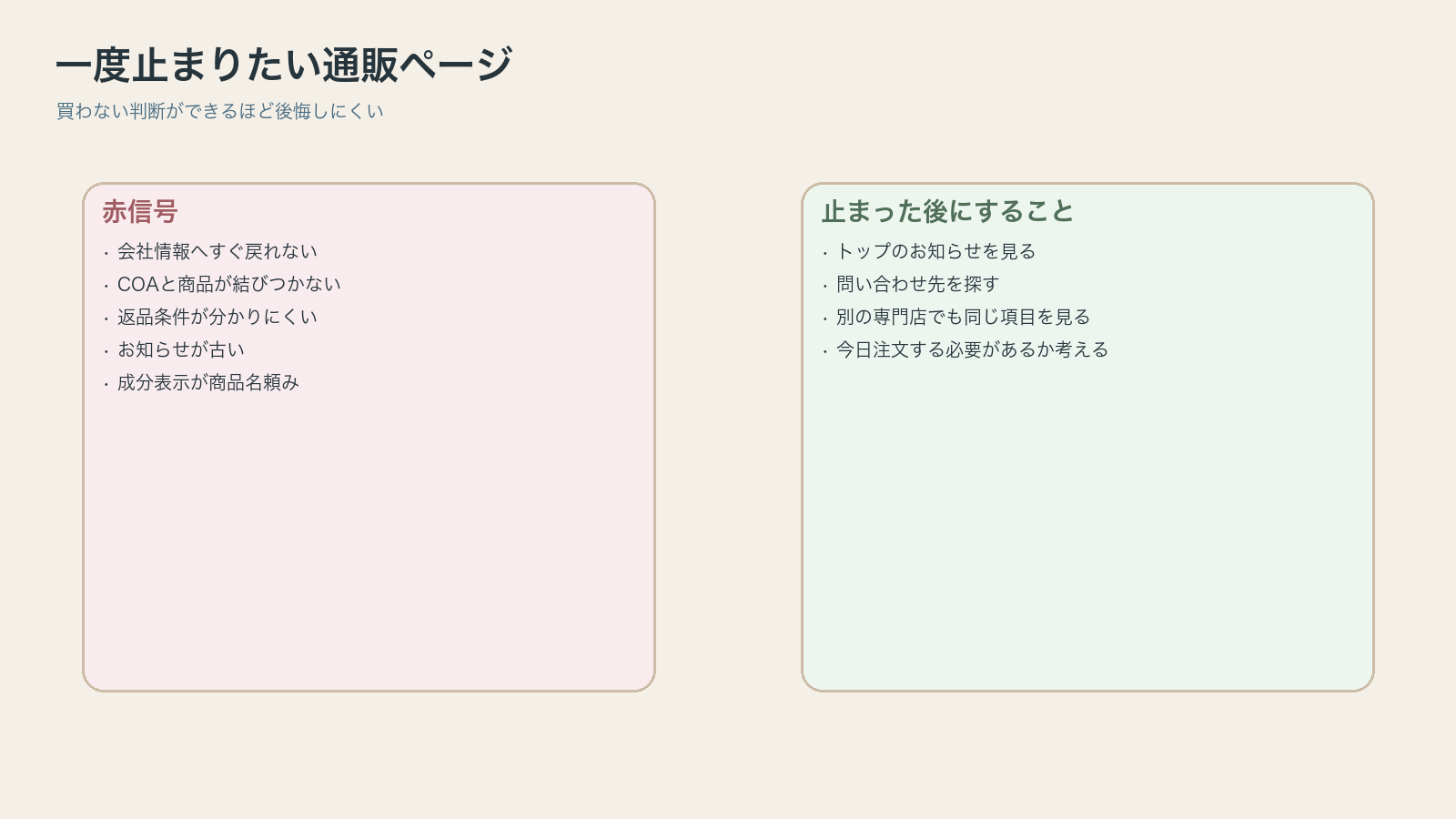 CBD通販で一度止まりたいサインを整理した図解